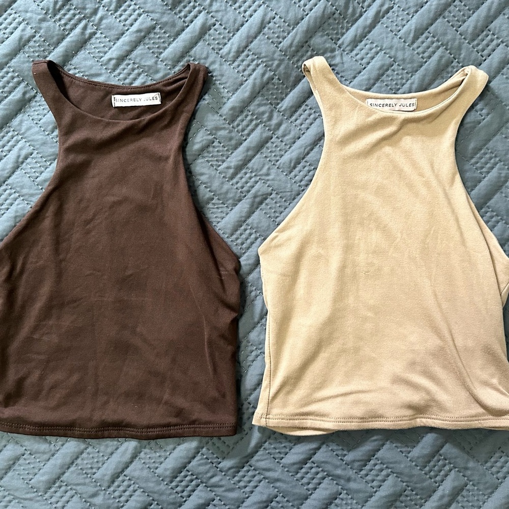 Sincerely Jules Brown and Cream Crop Tank Tops